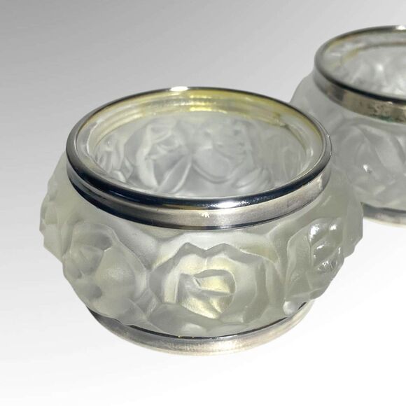 VTG William Adams Napkin Rings Set of 4 Frosted Rose Lead Crystal Silver Plated - Picture 3 of 5